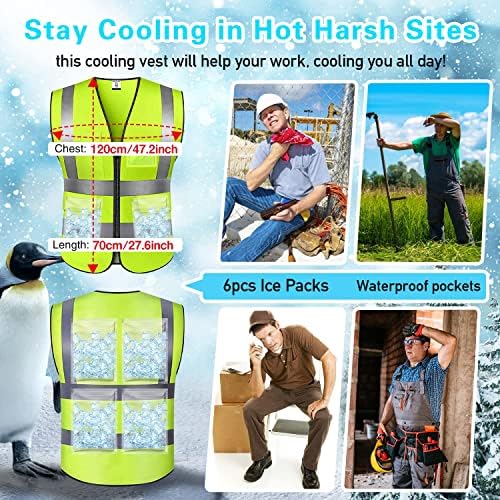 Colete reflexivo de segurança de resfriamento de HJDHS com 6pcs Pacotes de gelo - colete de trabalho com bolsos de alta