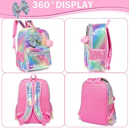 Meetbelify Bowknot Backpack for Girls School Macks Macks Kids Bookbbag de lantejoulas para o jardim de infância elementar