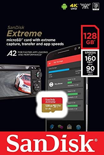 Sandisk Extreme 128GB MicrosDXC Memory Card para DJI Pocket 2 OSMO Série UHS-1 U3 / V30 A2 4K Classe 10 Speed ​​Grade 3 Pacote