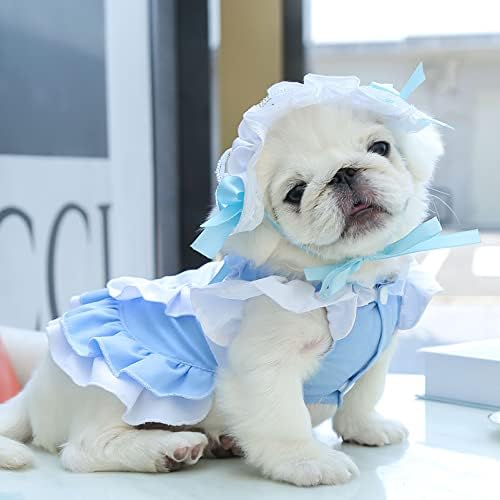 Apott Pet Maid Roupet Cat Princess Dresses Fantas Fantas Adorável Sem Cabeça para Cats Dogs Aniversário Halloween Blue XL XL