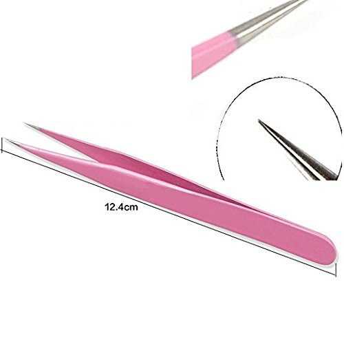 Onwon 2 PCs Pinças de aço inoxidável rosa para extensões de cílios, pinças de ponta retas e curvas Nippers, ferramentas
