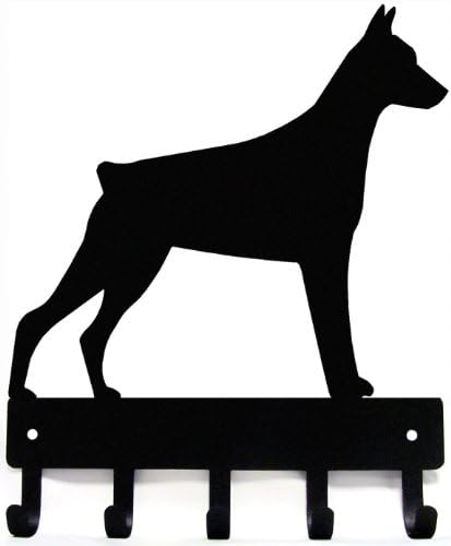 O Peddler de Metal Doberman Pinscher - Titular e cabide da trela para parede - grande de 9 polegadas de largura - fabricado nos EUA; Presente para amantes de cães