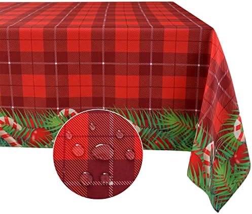 Softalker Christmas Tocada de mesa de retângulo quadriculado, toalha de mesa de poliéster à prova d'água e de manchas com árvore de Natal e doces para decoração/férias de festa
