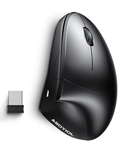 ASOYIOL ERGONONOMIC Mouse Wireless, mouse ergo mouse vertical 6 botões 3 3 níveis ajustáveis ​​DPI 800/1200/1600, lapidado com o laptop