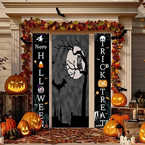 Decorações de Halloween 2pcs externos, truques ou travessuras e decoração da varanda da frente do Halloween, bandeira de porta