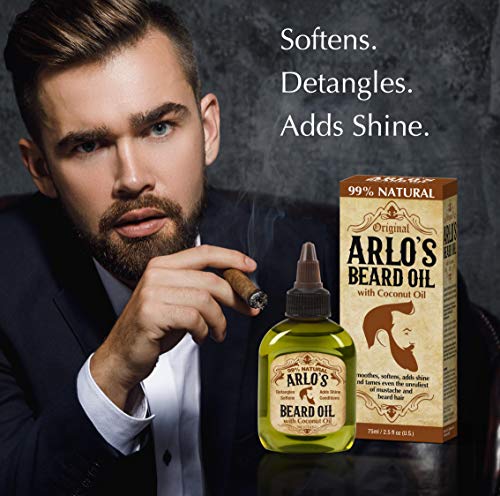 Óleo de barba de crescimento profissional de Arlo - aroma de couro de sândalo 2,5 oz. - promove o crescimento do cabelo da barba