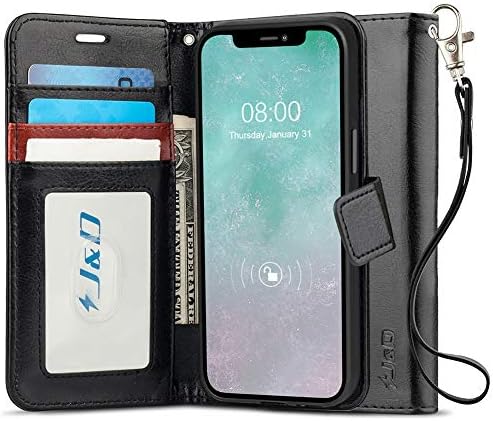 J&D Case Compatível para iPhone 12 Pro Max Case, Caixa de carteira de bloqueio de RFID, capa de flip de proteção para proteção