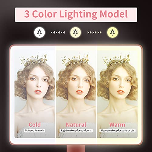 Espelho de maquiagem de vaidade iluminada grande - 3 modos de iluminação coloridos iluminam espelho com 88 LED, tela de toque de rotação de 360 ​​° e 10x de ampliação de comprimido