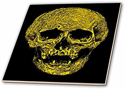 3drose vil sungy skull arte em cores amarelas brilhantes em preto - azulejos