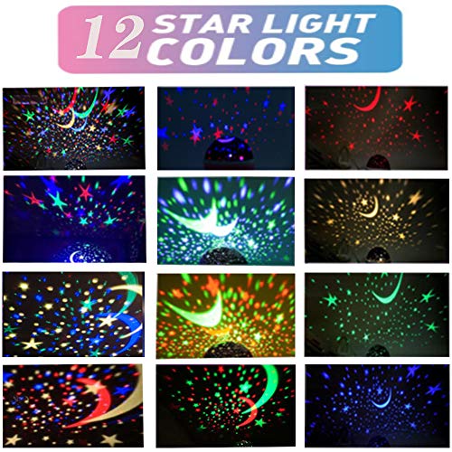 Star Night Light for Kids, Modos de Luzes de Mudança de Cor de 12 com Lâmpada de Desk de Estrela de Lua Star 360 ° Lumin Star Star para a decoração de festa do quarto e presente de aniversário de meninas （Azul）