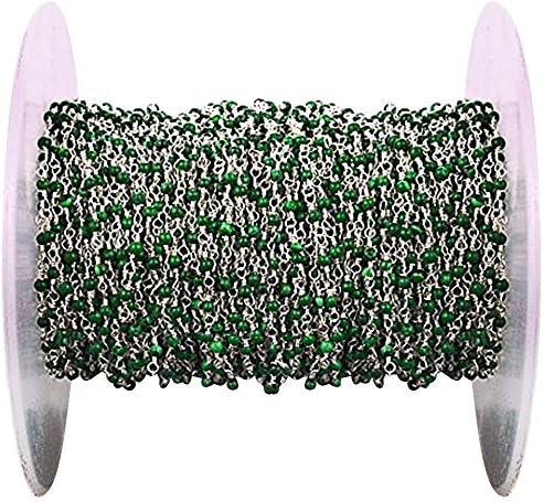 Redes de um pé de malaquita lisa Rosário, 2-2,5 mm de fio de arame de rosário em prata embrulhado