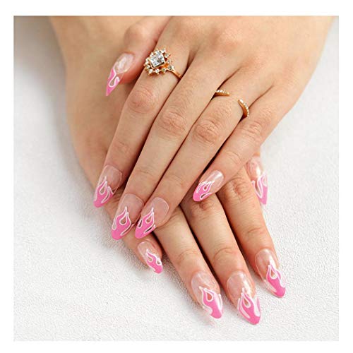 Barode 24pcs unhas falsas brilhantes Tip GradeInt Pink Punk Acrílico Capa completa Nails Falsa Design Design Fire Party Home Press CLIP