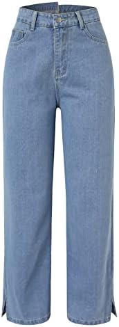 Calça de carga Jean para mulheres na cintura alta da perna larga de perna larga feminina garfo de jeans personalizados da cintura