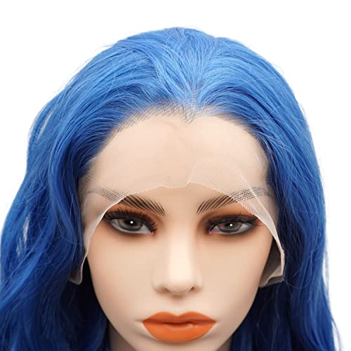 Lushy Beauty Hair Synthetic Lace Front Wig Wavy Long 26 polegadas azul de densidade pesada peruca realista resistente ao calor