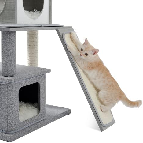 Fuzofuiz Modern Wood Cat Tree Cats Multi -andares Play Tower Sisal arranhando Post Centro de Atividade de Móveis de Gatinho com Playhouse de Condomínio Dernando Toy Grey