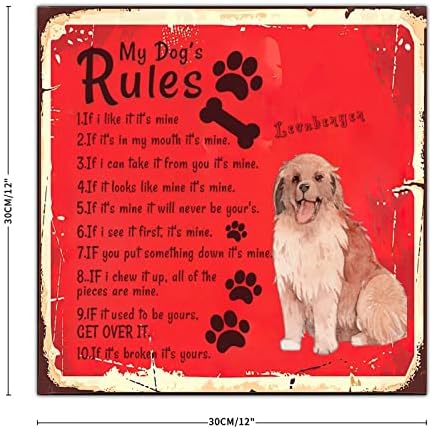 Alioyoit engraçado cão metal placa placa do meu cachorro Regras antigas cabide da porta de estimação com citação de cães de estimação
