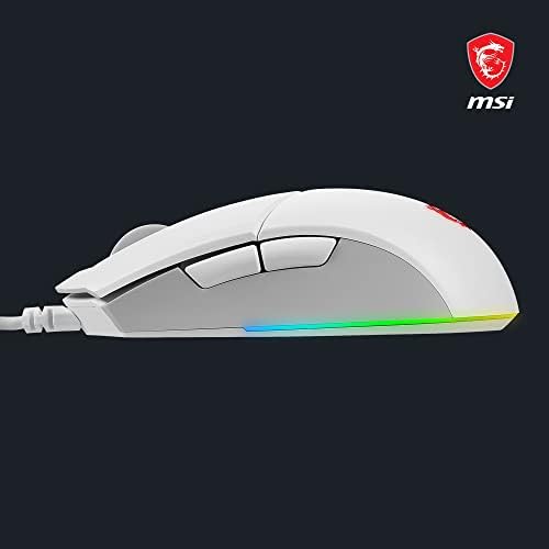 MSI CLUCH GM11 Mouse de jogos brancos - sensor óptico de 5000 dpi, simétrico, 10m+ clique em interruptores omron, 6