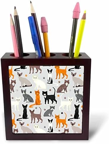 3drose Janna Salak Designs Cats - Alley Cat and Paw Print Pattern - Penas de caneta de ladrilhos