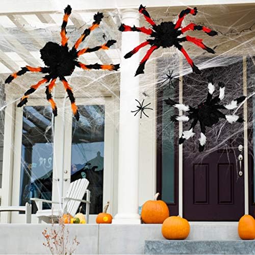 Decorações de aranha de Halloween de Aitbay, Conjunto de aranha peluda de Halloween Scary, 3 pacote de aranha colorida falsa,