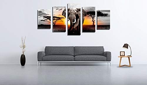 Wild Elephants Animals Landscape Paints Prints On Canvas 5 Painéis Africanos Affricanos Arte da parede emoldurada para decoração da