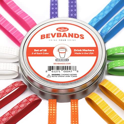 Bevbands Drink Markers - Conjunto de 16 em estanho reutilizável - Série 1