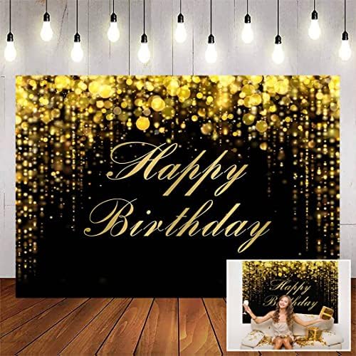 Avezano Black Gold Gold Birthday Birthday Birthdap Gold Glitter Birthday Party Background Golden Liginas de aniversário Decorações de faixas de faixa preto e dourado