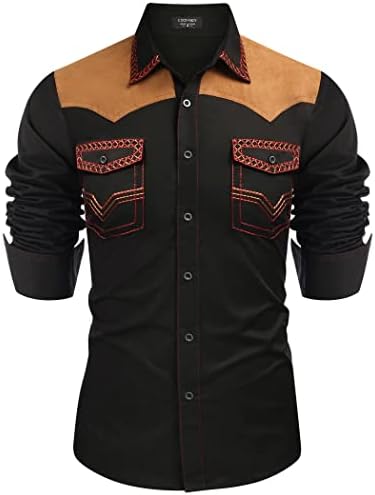 Coofandy Men's Western Cowboy camisa bordada de manga longa e fit