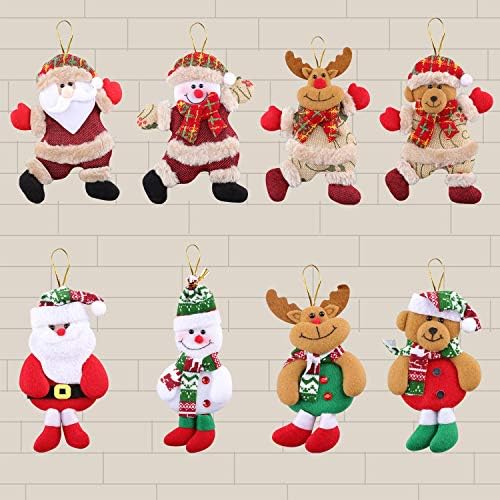 Ornamentos de pelúcia para crianças, 8 PCs pendurados ornamentos, Papai Noel, boneco de neve, rena, urso e ornamentos pendurados