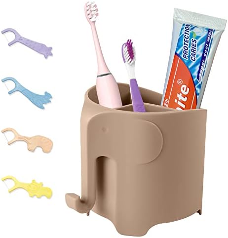 Suporte de escova de dentes para crianças elefantes para elefantes para banheiro, escova de dentes elétrica e porta -dentes para criança, 3 slots com toalhas penduradas ou bola de banho, pia rápida de secagem, nua