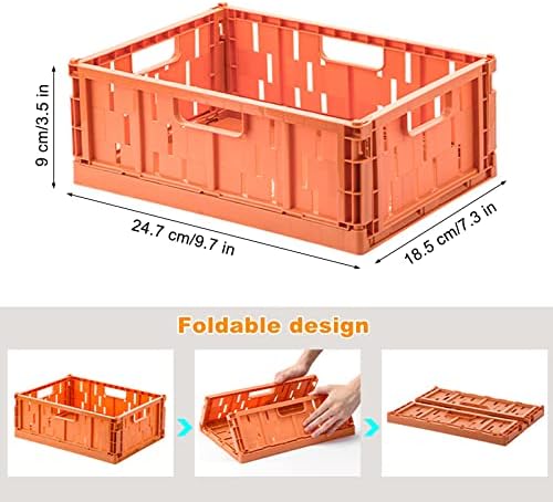 Crates pastel, 4 caixas de armazenamento de embalagem empilhável plástico, tamanho médio, caixas de armazenamento de mesa dobradas