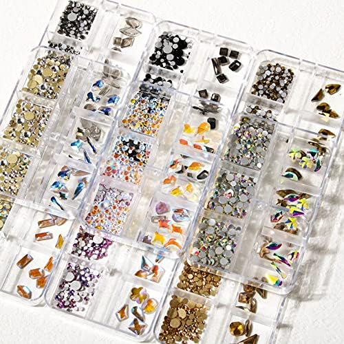 BYBYCD AURORA 6 GRID GEM DIY FLATBACK BEADS CHADMS DE UNIGH ARTE ARTE SHINESTONES 3D DECORAÇÃO DE ARTE DE ARTE