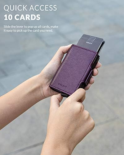 Titular do cartão de crédito Vulkit RFID bloqueando couro automático Pop Up Wallet Slim Money Clipe Caset Double Card