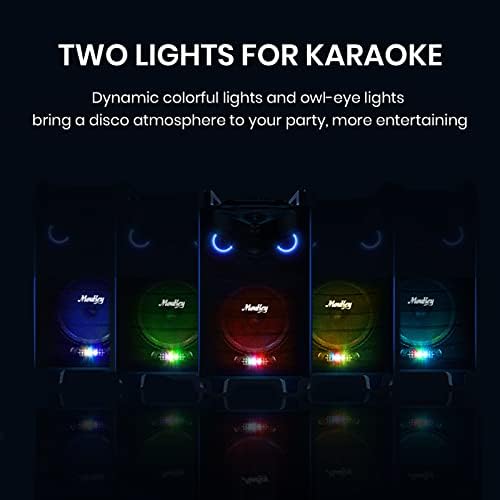 Moukey Karaoke Machine, PA System Woofer, alto -falante Bluetooth portátil com 2 microfones sem fio, titular de letras, luzes de festa e eco/triplo/grave