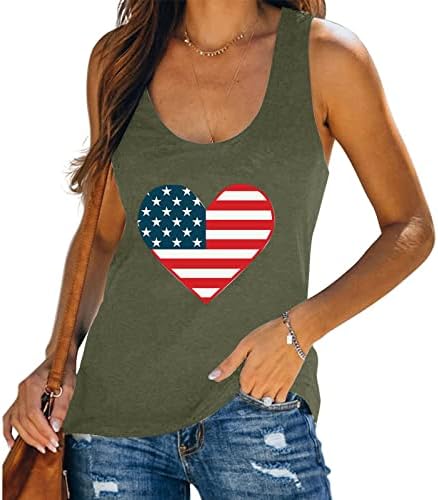 Ladies American Flag Heart Top Top Tampo 4 de julho Camisa patriótica fofa Tees impressos gráficos EUA Tanques diurnos