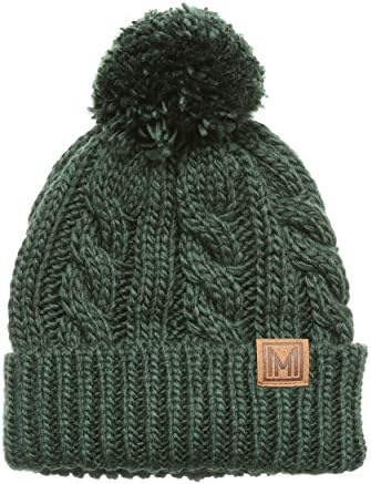 Mirmaru Winter Oversized Cable mico de malha Pom Pom chapéu de gorro com forro de lã.