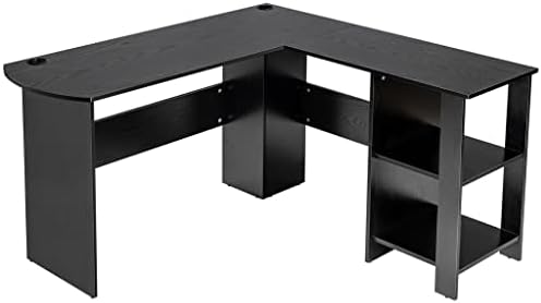 SAWQF L em forma de mesa de redação do computador Estudo de escritório mesa de canto com prateleiras na mesa de canto