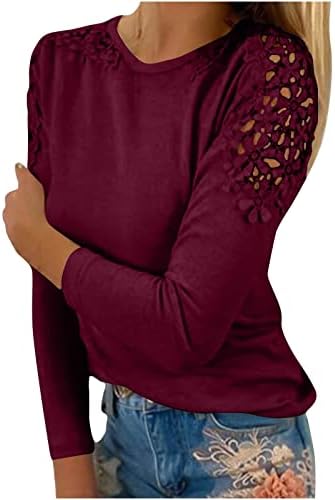 Amxyfbk feminino renda hollow out tops florais ombros frios de manga longa camisas de goma de gola casual blusas de pulôver
