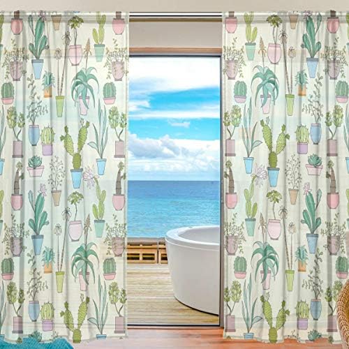 Cactus de carpinteiro superior Cactus Natural Bright Pattern Semi pura cortinas de janela Voile Painéis Tratamento-55x84in