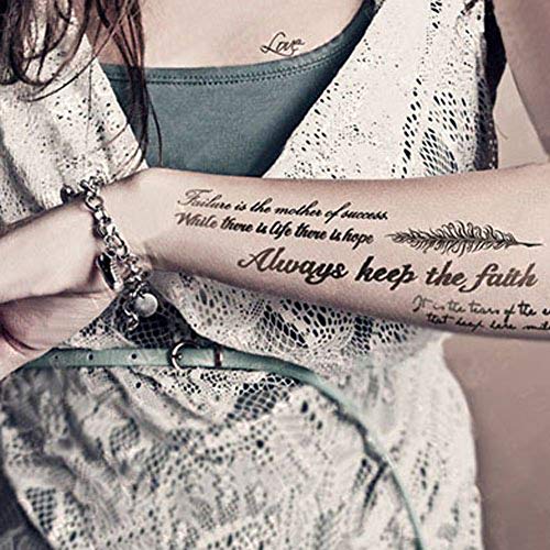 Kotbs Tattoos temporário papel adorável palavras em inglês e penas designs corporal maquiagem para mulheres adesivo de tatuagem falsa
