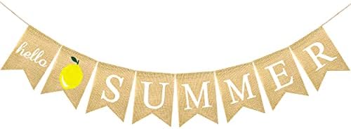 Fakteen Hello Summer Burlap Banner com Bunting de limão para festas de verão havaianas suprimentos Garland Home Mantel Decorações