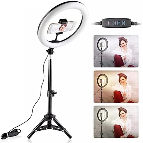 MXIAOXIA DIMMÁVEL LED RIEL LUZ DE 26 CM Lâmpada de anel de maquiagem USB com tripé de suporte para telefone para sessão de câmera selfie