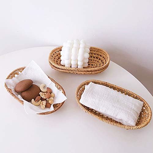Bandeja de toalhas de vime de vime para a mão Bandeja de prato de prato de prato para frutas oval bandejas de cosméticos