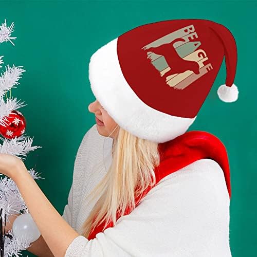 Beagle Dog Silhouette Plexh Christmas Hat de Chapéus de Papai Noel e Belos chapéus com borda de pelúcia e decoração de natal de