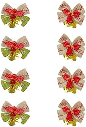 Toyandona Nativity Decor 8pcs Christmas Bow Xmas Mini Bowknot Craft Gift Ornament Tree Christmas Tree pendurado Pingente Gift Wap With Bells Decor for DIY Artesanato de Natal Presente