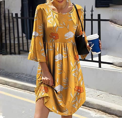 Vestido boho nokmopo para mulheres de verão moda casual estampa floral vestido de giro de decote curto de manga curta