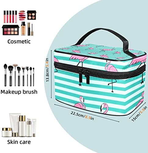 Saco de maquiagem pequeno, organizador cosmético da bolsa com zíper para mulheres e meninas, desenho animado verde listrado