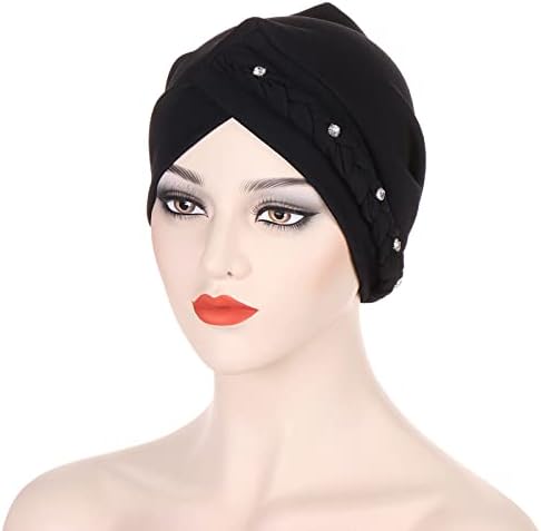 Mulheres Baggy Beanie Headwear Pearl Hat Turban Color Solid Color leve Twisted Twisted Turban Turban Elastic Skull Caps