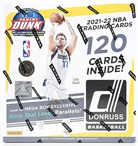 NBA 2021-22 Cartão de negociação de basquete do Donruss Mega Box [20 pacotes, paralelos a laser holo teal]]
