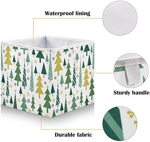 Cataku Christmas Tree Geen Cube Bins para organização, caixa de armazenamento de armazenamento retangular de tecido de tecido de armário para organizador de cubos cestas de armazenamento dobrável para prateleiras sala de estar