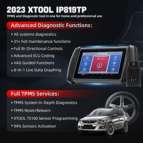 XTOOL INPlus IP819TP Scanner de diagnóstico, programação, ativação, release de 2023 TPMS com atualizações de 3 anos, mais de 31 serviços, programação-chave, controle bidirecional, diagnóstico completo, Android 10, pode FD